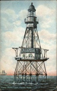 Fowey Rocks Lighthouse Florida Reefs c1910 Postcard