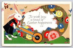 Easter Fantasy~Dressed Rabbit Rolls Lg Gold Egg~c1920 Vintage ART DECO Postcard