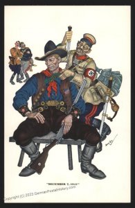 USA WWII Szyk Anti-Nazi Propaganda Card Dec 7 1941 Japan Back Stab 110385