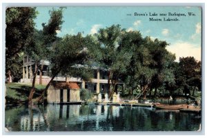 Burlington Wisconsin Postcard Brown's Lake Moore's Lakeside 1910 Vintage Antique