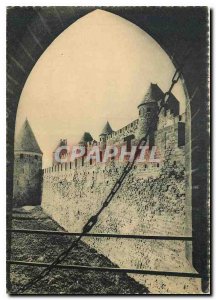Postcard Modern Cite in Carcassonne Ramparts seen from the Pont Levis Porte S...