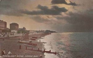 Herne Bay Moonlight Fishing Boat Under Moon Antique Kent Postcard