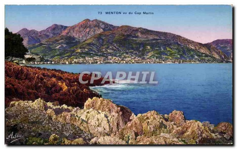 Old Postcard Menton Seen from Cap Martin