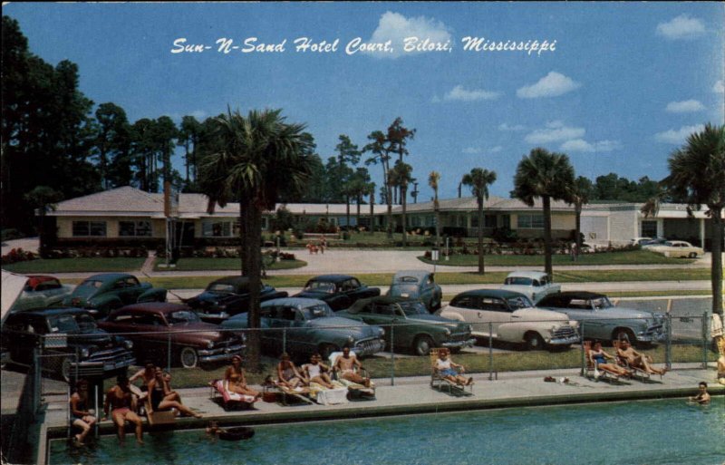 Biloxi MS Mississippi Sun and Sand Hotel Cars Pool c1950-60s Vintage Postcard