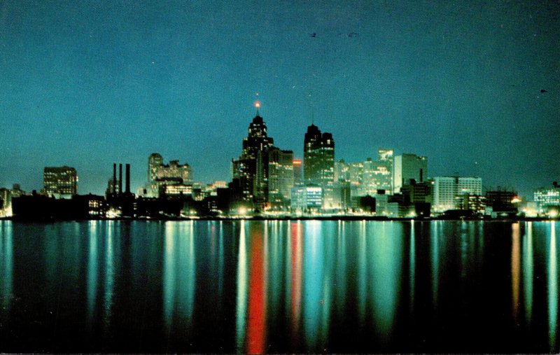 Michigan Detroit Skyline At Night