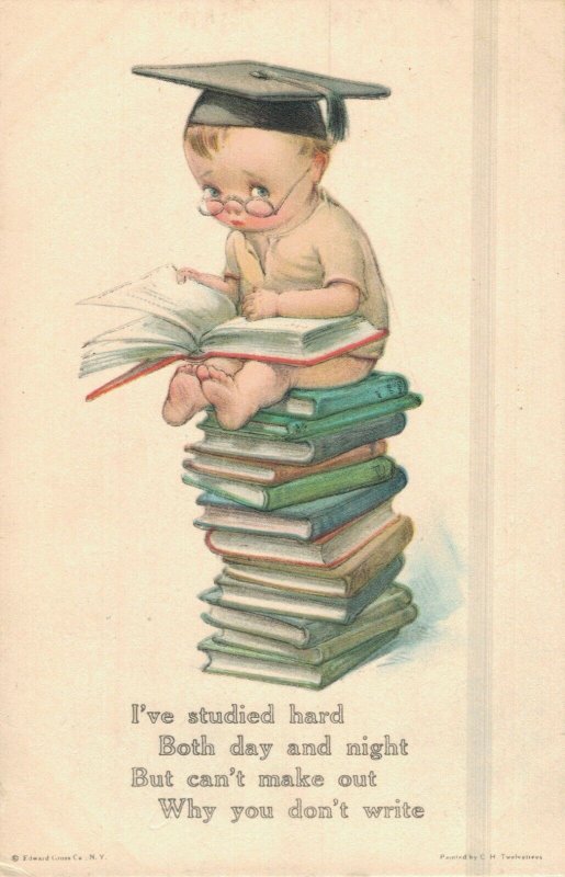 I've Studied Hard Both Day And Night - Postcard Boy Studying  03.94