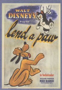Walt Disney Pluto Lend A Paw Cartoon Advertising Postcard