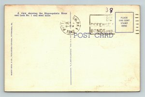 Pittsburgh PA-Pennsylvania, Lock Number 1 Monongahela River Linen c1942 Postcard