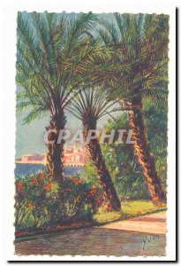 Menton Old Postcard The city seen through the palm trees