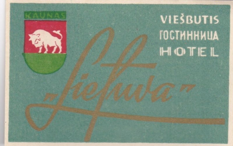 Russia Viesbutis Hotel Lietuva Green Vintage Luggage Label sk1506