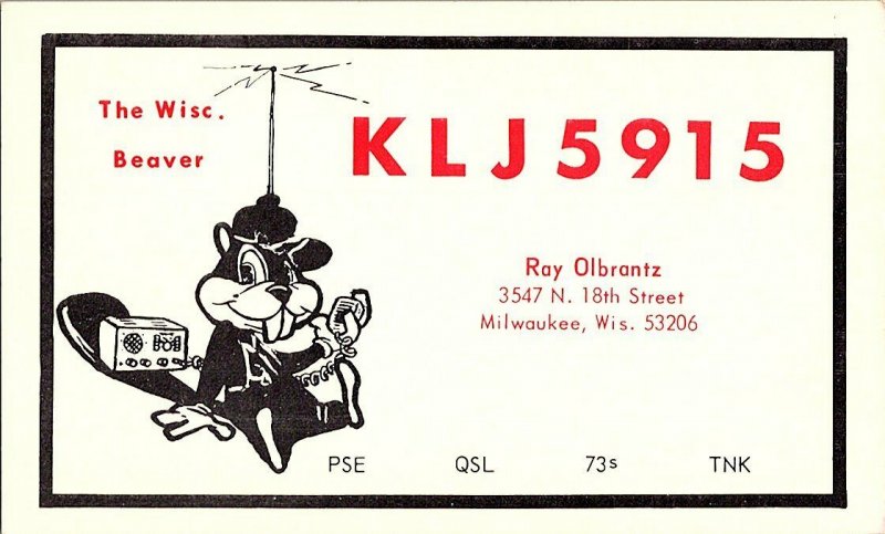 QSL Radio Card From Milwaukee Wisconsin KLJ5915 