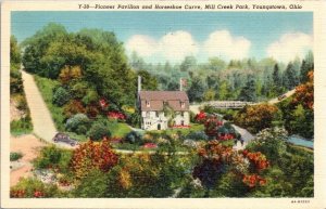 Postcard Pioneer Pavilion & Horseshoe Curve Mill Creek Park Youngstown, Ohio KC8