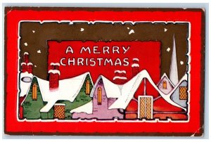 Christmas Postcard Houses Chimney Covered Snow Embossed c1910's Antique