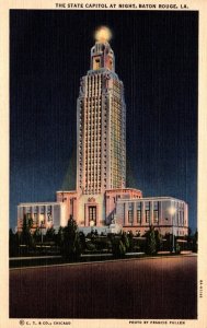 Louisiana Baton Rouge State Capitol Building At Night Curteich