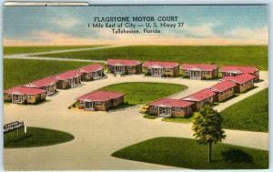TALLAHASSEE, Florida FL  Roadside  FLAGSTONE MOTOR COURT ca 1940s Linen Postcard