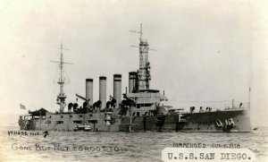 c1920's USS San Diego Torpedoed Ship Antique Military RPPC Photo Postcard 