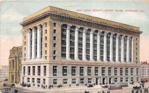 Chicago Illinois~New Cook County Court House~Trolleys in Street~1908 Pc