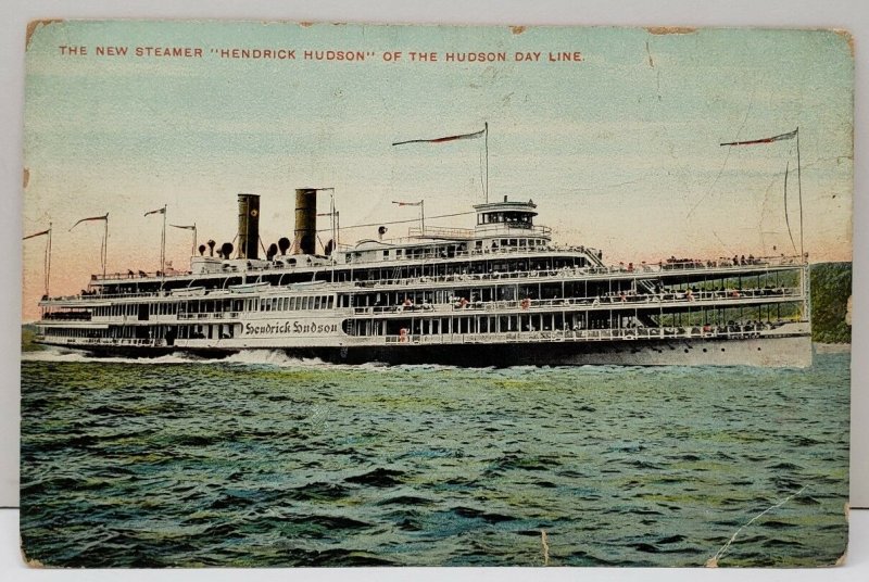 New York 1908 Steamer Hendrick Hudson Harpursville NY Cancel Postcard B18