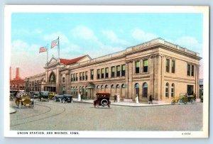 Des Moines Iowa Postcard Union Station Exterior Building c1940 Vintage Antique