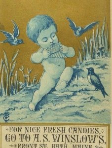 1870's-80's A.S Winslow's Candies Cherub Pan Flute Forest Birds P50