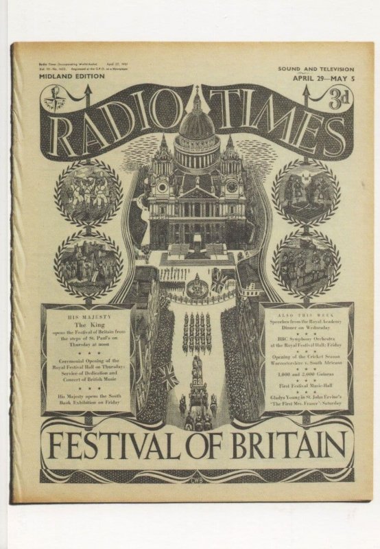 BBC Radio Times Festival Of Britain May 1951 Magazine Postcard