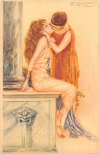 Love Romance Art by Mauzan Bucolic Roman Clothing Couple Kiss postcard C329