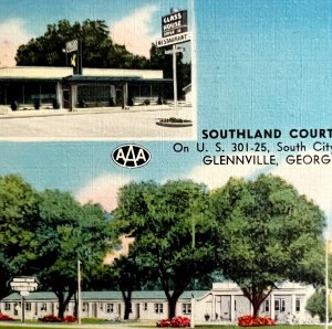 Southland Courts Hotel Postcard Glennville Georgia AAA c1940s DWS5C