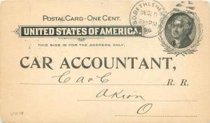 LEHIGH VALLEY RAILROAD CAR ACCOUNTANT UX14 POSTCARD c1899 TO CA&C RAILROAD