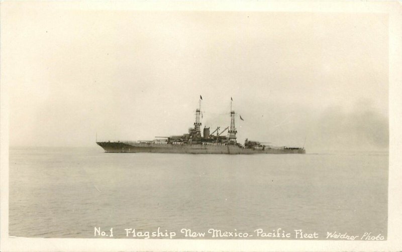 Chas. Weidner RPPC 1. Flagship New Mexico, US Navy Pacific Fleet, Unposted