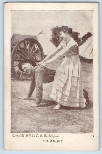 US Army Soldier Romance Postcard Charge Tent c1910's Unposted Antique