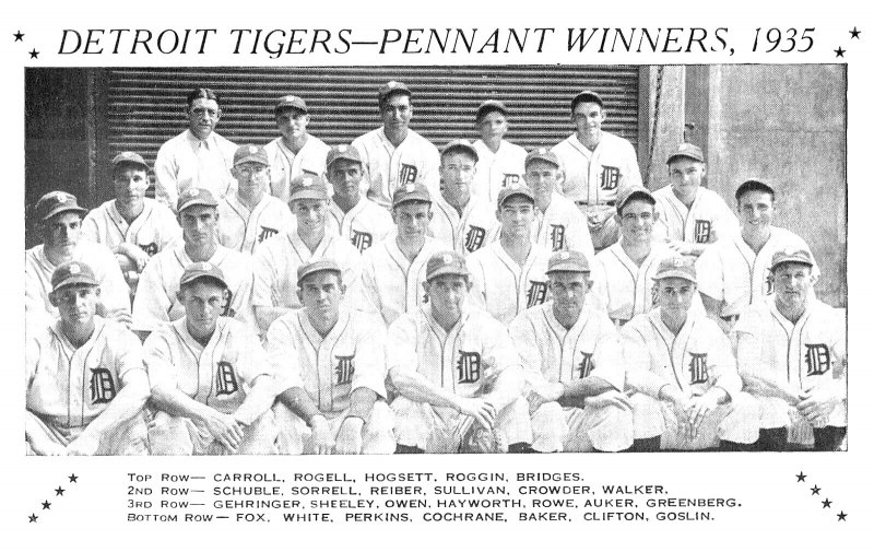 Detroit Tigers 1935 Pennant Winners Team Image Original Postcard
