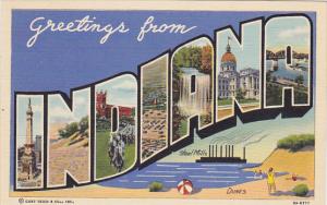 Greetings From Indiana Large Letter Linen Curteich