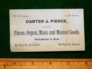 1870s Carter & Pierce Pianos, Organs, Musical Goods Victorian Business Card F22