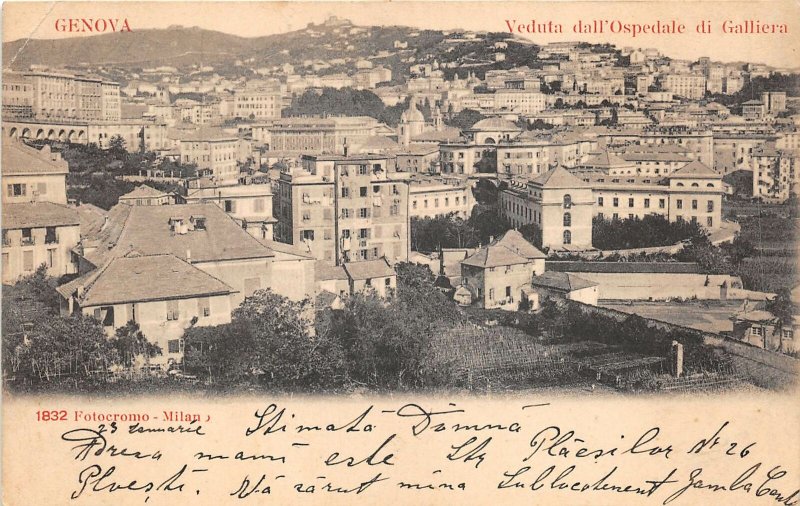 Lot 82 italy litho view from the galliera hospital genova genoa sent to Ploiesti