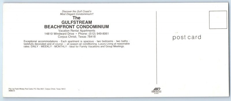 CORPUS CHRISTI, TX ~ Roadside GULFSTREAM BEACHFRONT CONDOMINIUM 3½x8½ Postcard