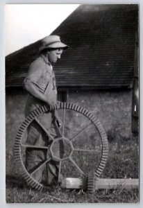 Farmer With Cog Wheel Large Gear H C Thorbahn Lancaster PA J Fridy Postcard G44