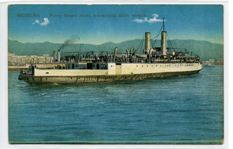 Ferry Boat Railroad Ship Steamer Messina Italy 1910c postcard