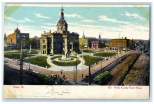 c1905 Peoria County Court House Building Tower Trolley Peoria Illinois Postcard