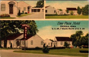 Osceola, IA Iowa  ELMS PLAZA MOTEL~U.S. 69 Roadside CLARKE COUNTY 1952 Postcard
