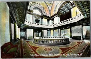 Office Floor of Rotunda, Main Staircase on Right, Ft Wayne IN Vtg Postcard W33