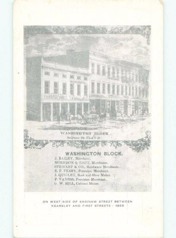 Pre-1980 WASHINGTON BLOCK CIRCA 1855 ON SAGINAW STREET Flint Michigan MI E8416