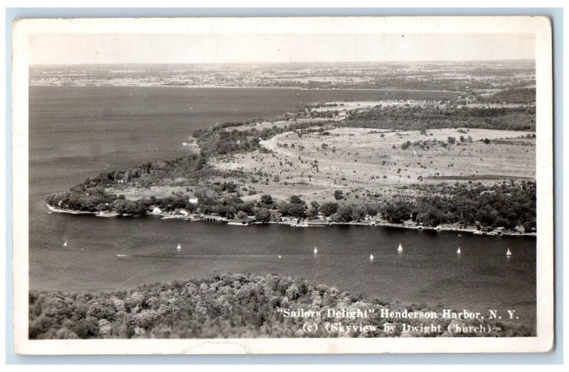 1950 Skyview Of Sailors Delight Henderson Harbor Syracuse NY RPPC Photo Postcard 