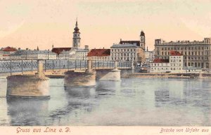 Gruss Aus Linz Brucke Urfahr Danube River Upper Austria 1910c postcard