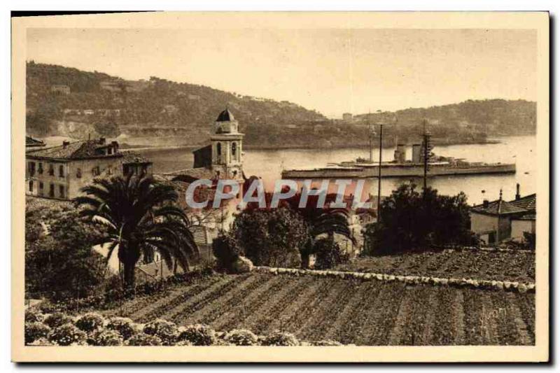 Old Postcard Villefranche War Boat In Rade