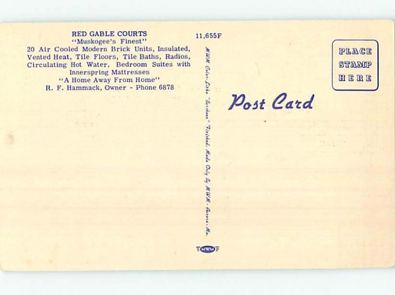 Unused Linen RED GABLE COURT MOTEL Muskogee Oklahoma OK M5864