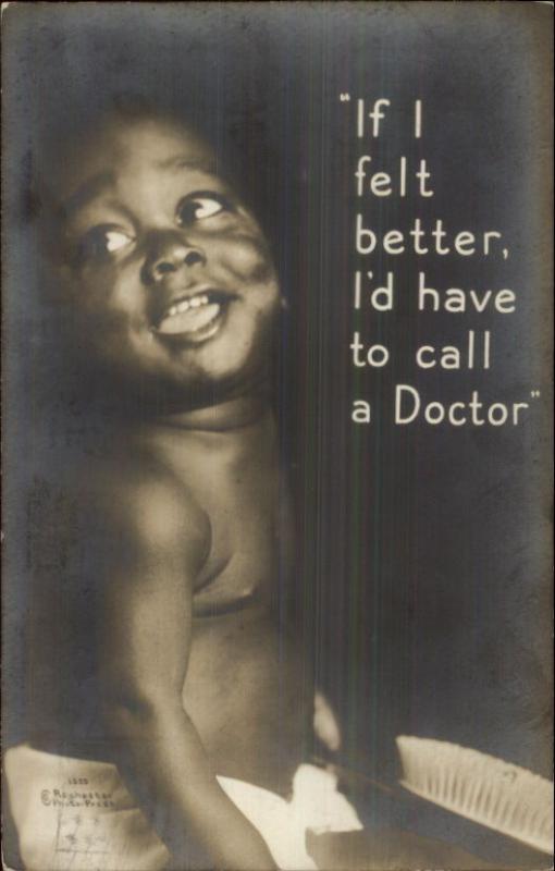 Black Americana - Cute Baby IF I FELT BETTER c1910 Real Photo Postcard dcn