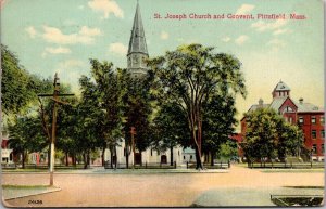 St. Joseph Church and Convent, Pittsfield MA c1910 Vintage Postcard S42