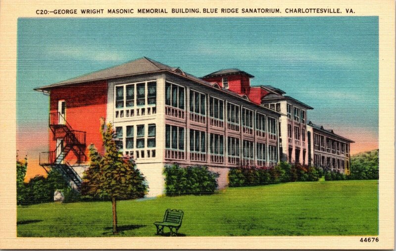 George Wright Masonic Memorial Bldg Charlottesville VA Postcard Linen VTG 