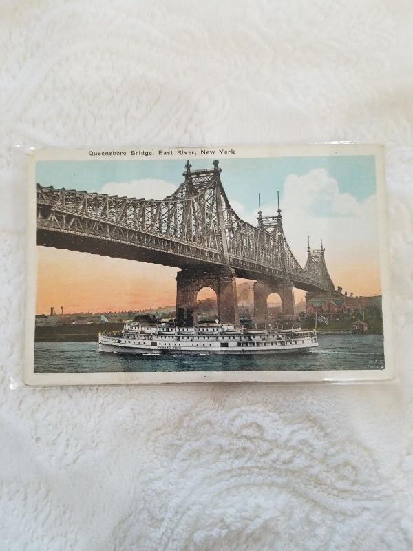 Antique Postcard, Queensboro Bridge, East River, New York