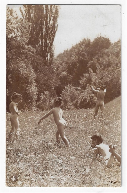 1907 NPG Rotograph Postcard Nature Naked Children Archery Real Photo RPPC